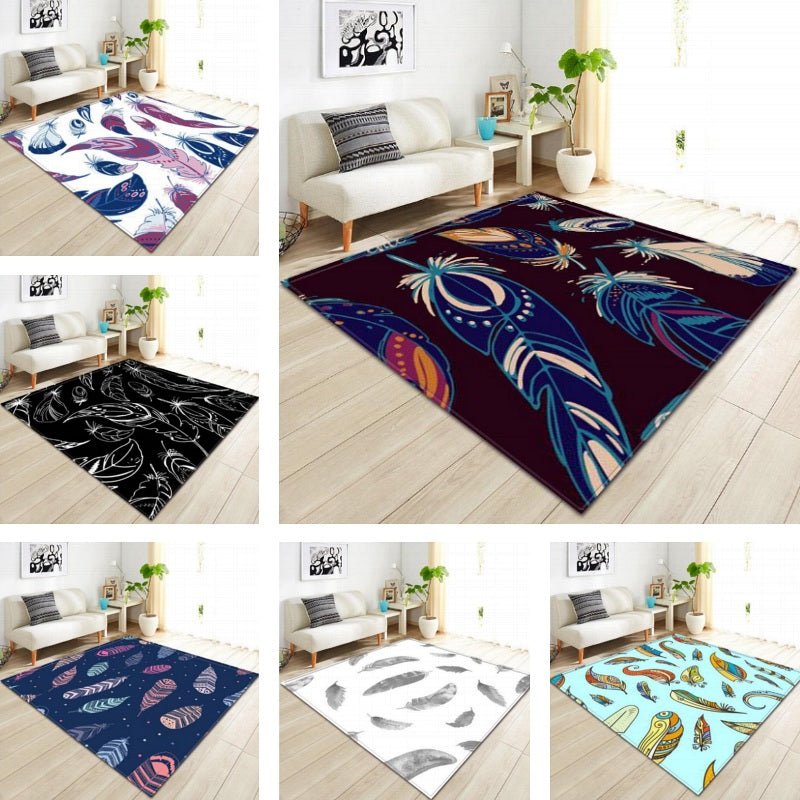 Multi-Color Boho Feather Print Area Rug Floor Mat