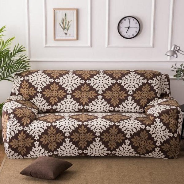 Brown / White Floral Medallion Pattern Sofa Couch Cover