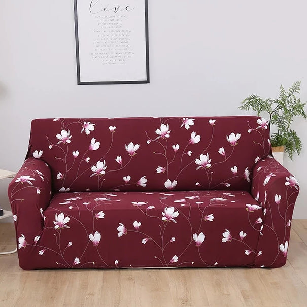Burgundy Cherry Blossom Pattern Sofa Couch Cover