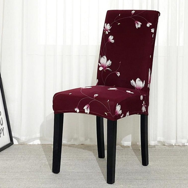Burgundy Cherry Blossom Pattern Dining Chair Cover