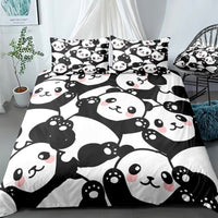 Black & White 3-Piece Cartoon Panda Pattern Duvet Cover Set