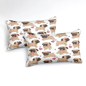 White 3-Piece Pug Puppy Love Duvet Cover Bedding Set
