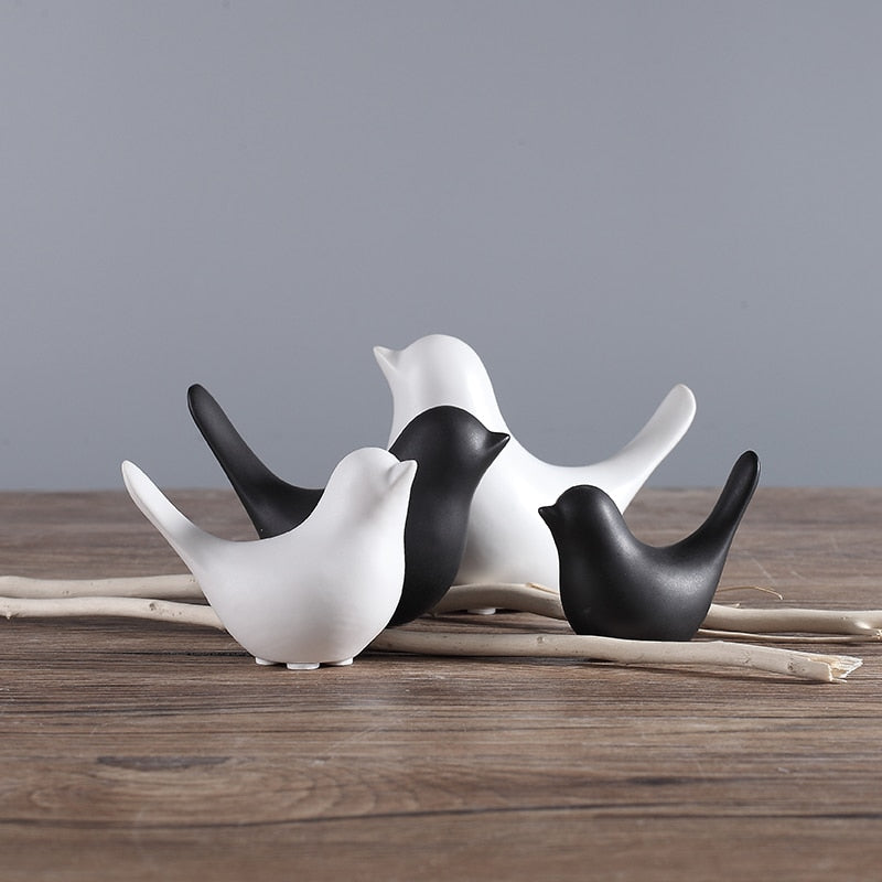 White / Black Modern Ceramic Bird Sculpture Figurines