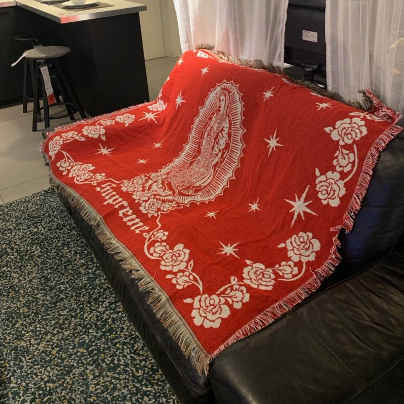 Knitted Christian Virgin Mary Sofa Throw Cover Tapestry