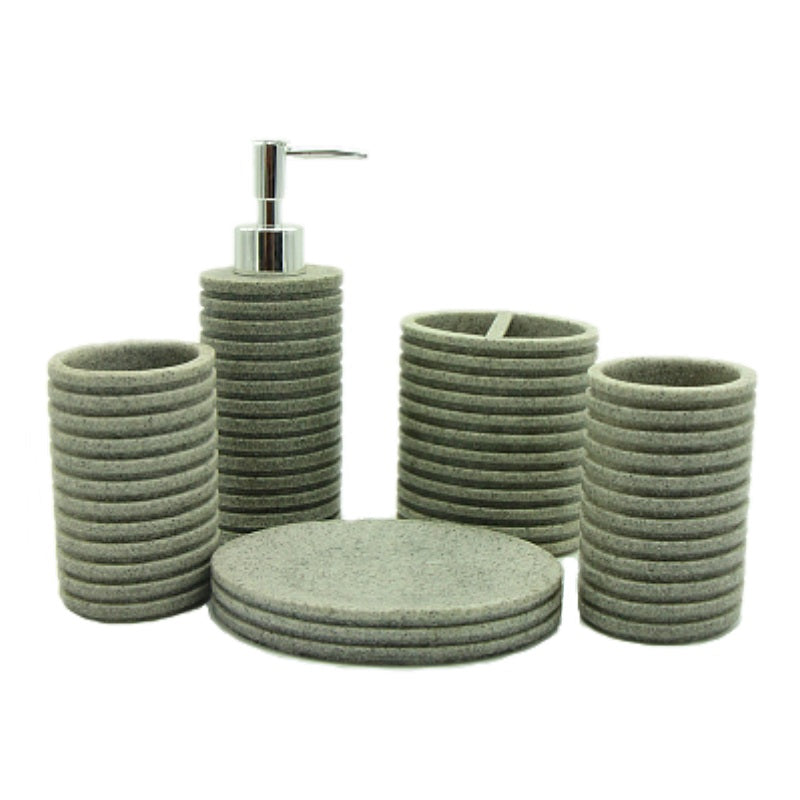 5-Piece Circular Ribbed Resin Bathroom Accessory Set