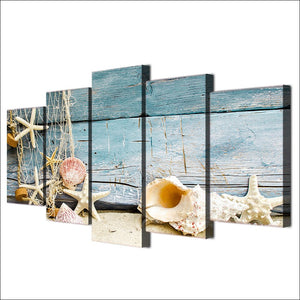 5-Piece Sandy Coastal Beach Shells Canvas Wall Art