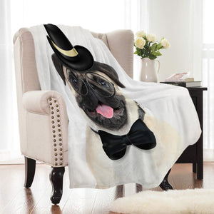 Dapper Dog Pug Portrait Fleece Throw Blanket