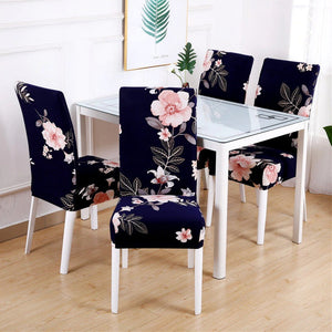 Dark Navy Blue Pink Floral Print Dining Chair Cover