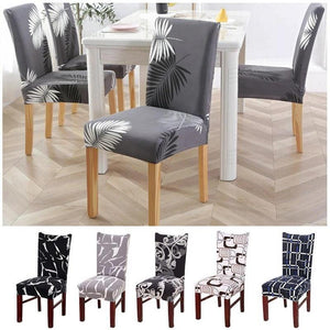 Dark Navy Fern / Palm Leaf Pattern Dining Chair Cover