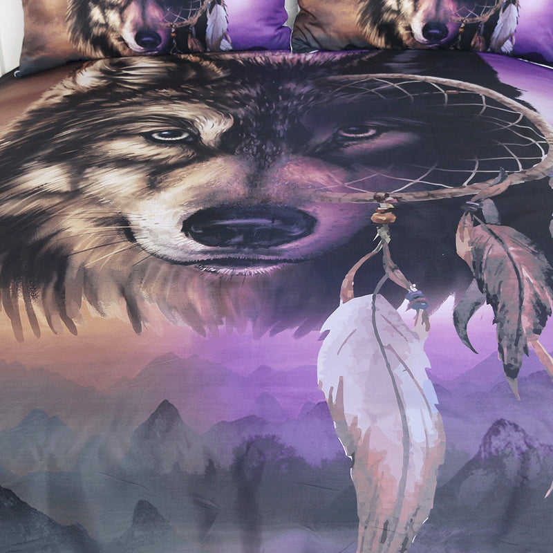 3-Piece Mystical Dreamcatcher Wolf Duvet Cover Set