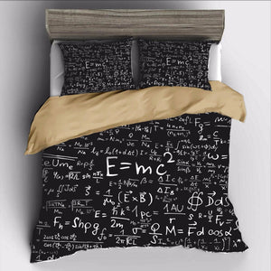 Black 2/3-Piece Einstein E=MC2 Math Duvet Cover Set