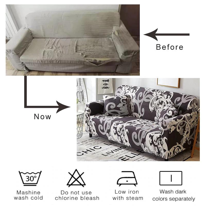 Gray / White Star Medallion Pattern Sofa Couch Cover