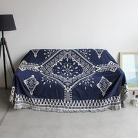 White / Navy Knitted Nordic Sofa Throw Cover Blanket