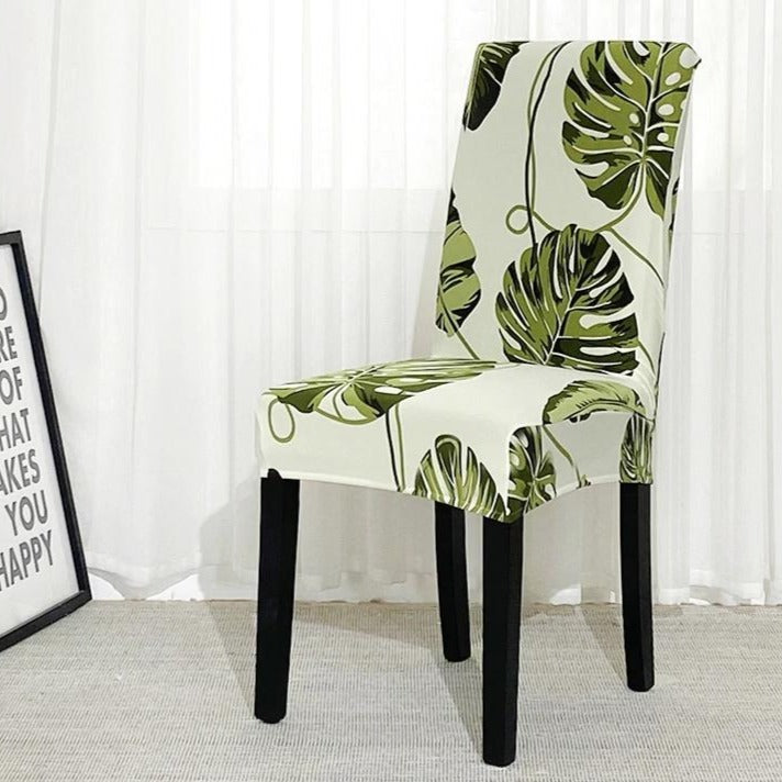 Floating Green Palm Leaf Pattern Dining Chair Cover