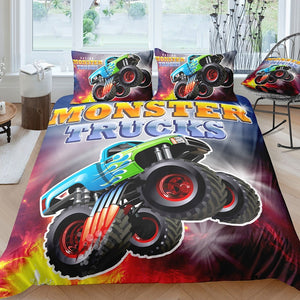 2/3-Piece Flying Monster Truck Duvet Cover Bedding Set