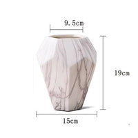 White Marble Ceramic Hexagon Geometric Flower Vase