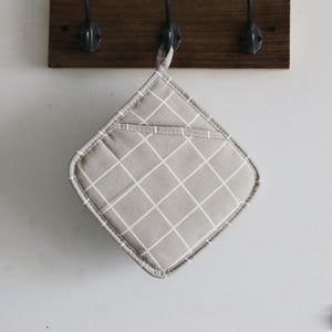 Square Geometric Pattern Cotton Linen Hot Pad / Oven Mitt