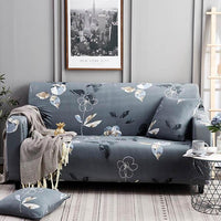 Blue Gray Abstract Floral Pattern Sofa Couch Cover