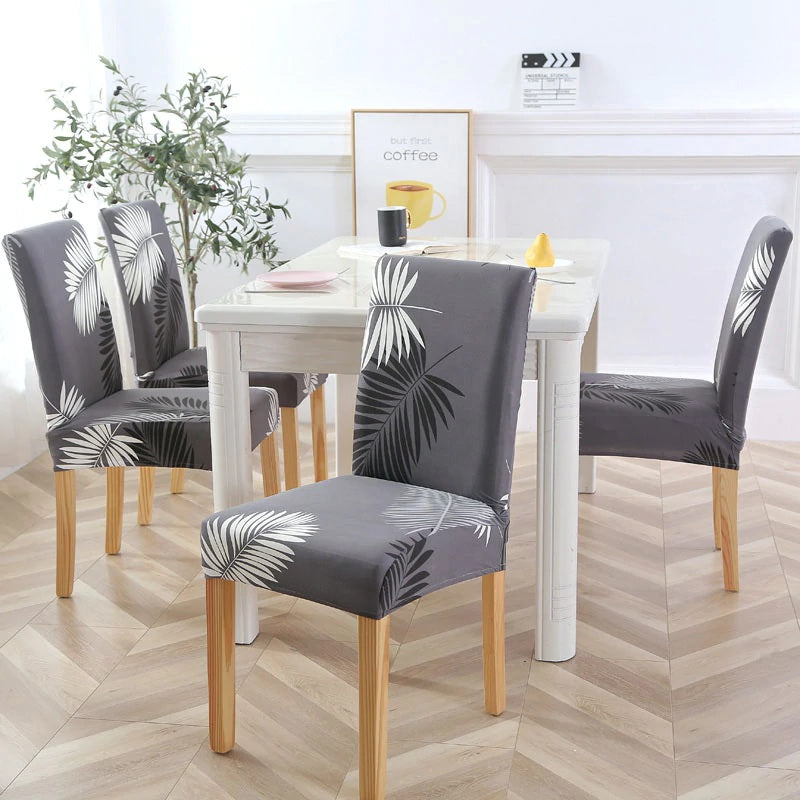 Gray Fern / Palm Leaf Pattern Dining Chair Cover