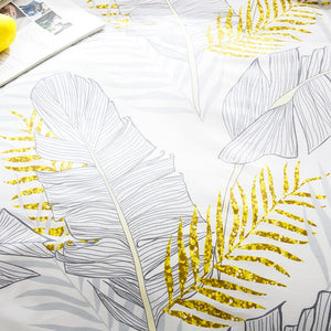 Gray / Gold 3-Piece Palm Leaf Pattern Duvet Cover Set