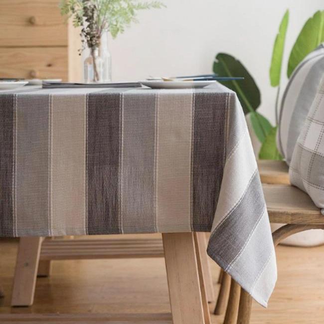 Contemporary Gray Striped Cotton Linen Tablecloth