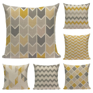 18" Yellow / Gray Geometric Pattern Throw Pillow Cover
