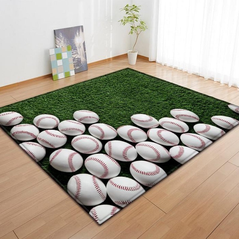 Green Stacked Baseball Print Area Rug Floor Mat