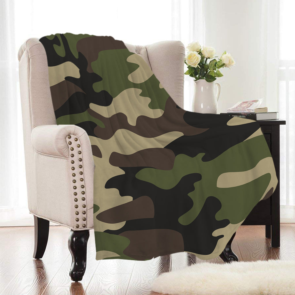 Green Military Camouflage Print Fleece Throw Blanket