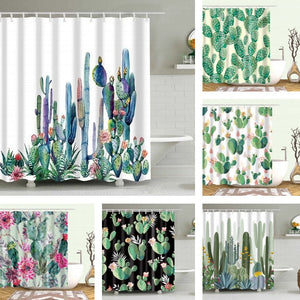 Green Desert Cactus Print Bathroom Shower Curtain