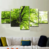 5-Piece Giant Green Oak Tree Canvas Wall Art