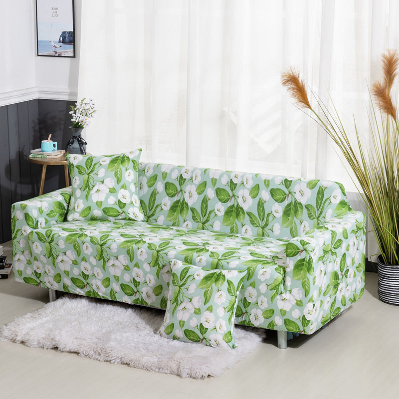 Green / White Floral Pattern Sofa Couch Cover