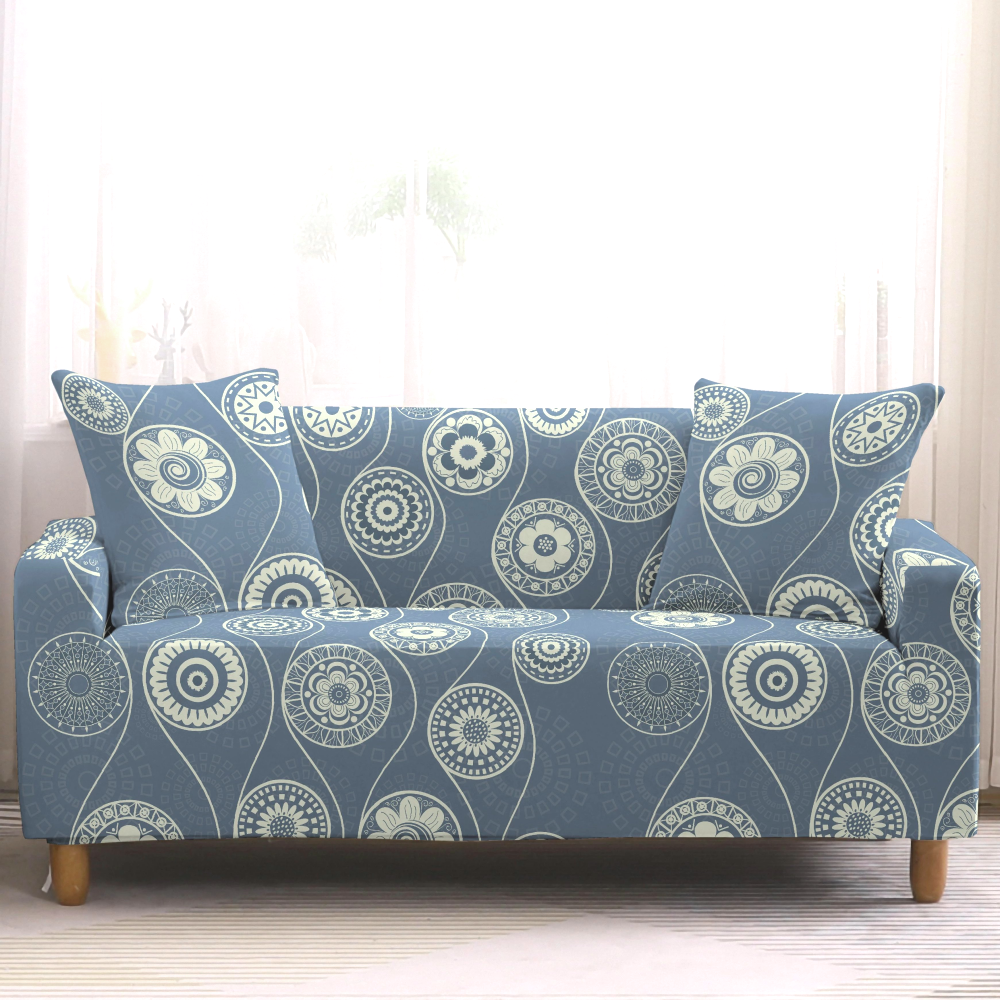 ** 3-Seat Blue Gray Bohemian Pattern Sofa Couch Cover