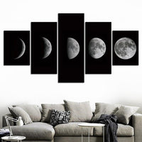 5-Piece Black & White Lunar Moon Cycle Canvas Wall Art