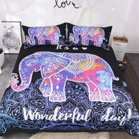 Black 3-Piece Colorful Elephant Mandala Duvet Cover Set