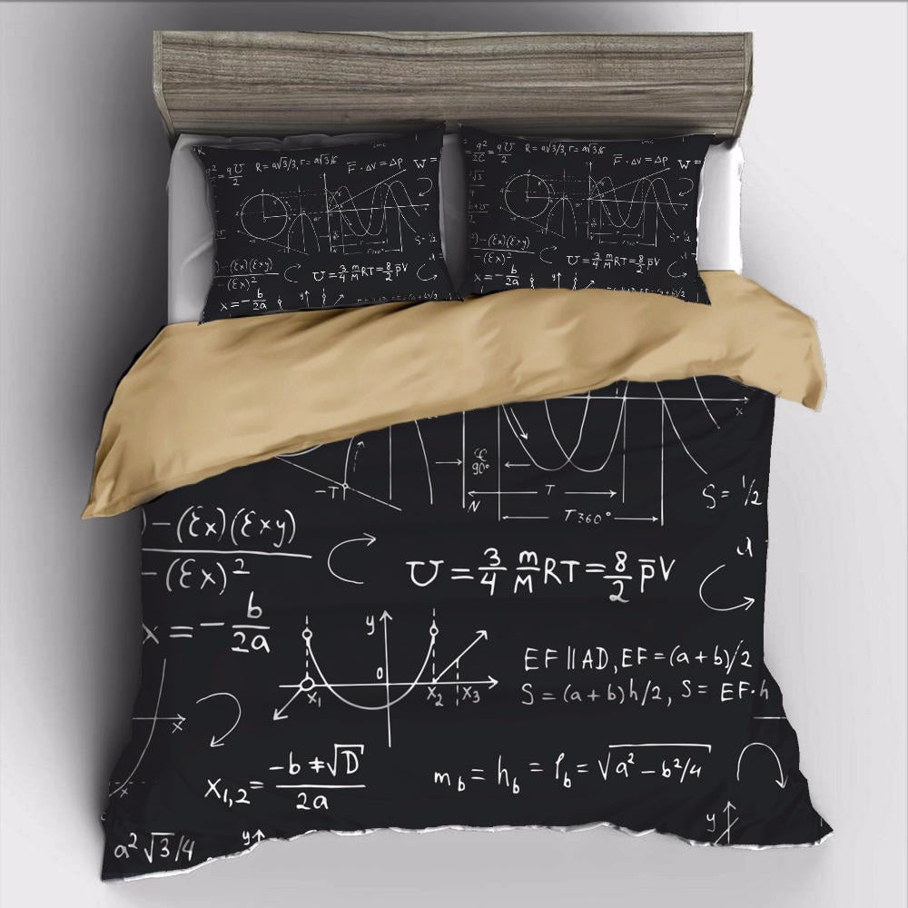 Black 2/3-Piece Mathematical Geometry Duvet Cover Set