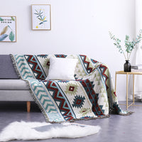 Blue / Burgundy Knitted Native Sofa Throw Cover Blanket