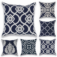 18" Navy Blue Embroidered Floral Pattern Pillow Cover
