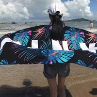 Black Pink Neon Palm Leaf Pattern Beach Towel