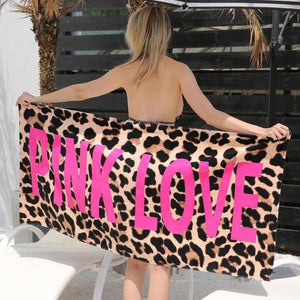 Pink Love Leopard Print Beach Towel