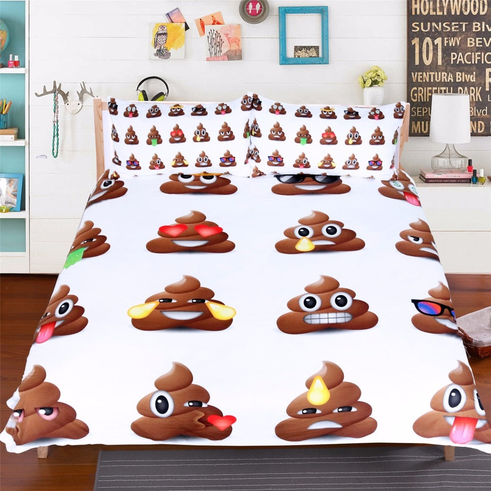 White 3-Piece Poop Emoji Duvet Cover Bedding Set