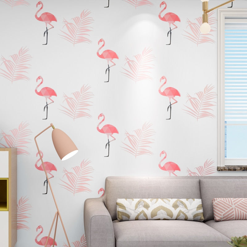 White Pink Flamingo Pattern Wallpaper
