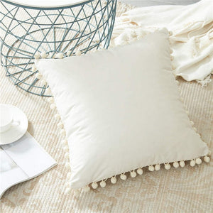 Solid-Color Velvet Throw Pillow Covers w/ Pom Tassels