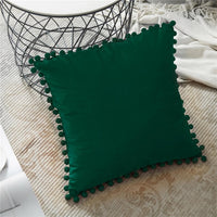Solid-Color Velvet Throw Pillow Covers w/ Pom Tassels