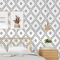 Black & White Nordic Geometric Rhombus Pattern Wallpaper