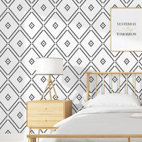 Black & White Nordic Geometric Rhombus Pattern Wallpaper