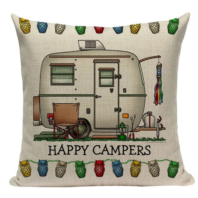 18" Happy Campers RV Print Throw Pillow Cover