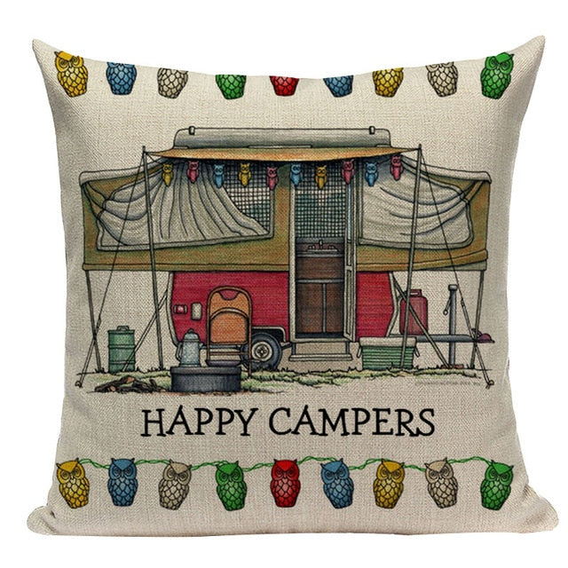 18" Happy Campers RV Print Throw Pillow Cover