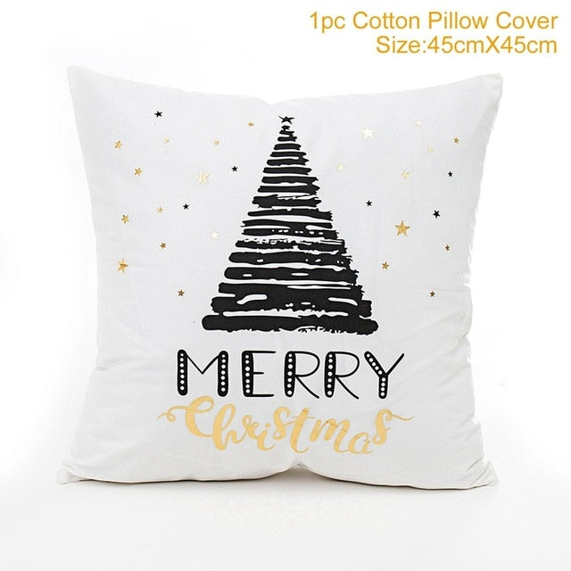 18" Black / White / Gold Merry Christmas Throw Pillow Cover