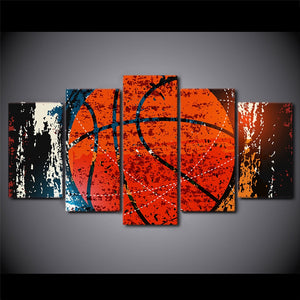 5-Piece Abstract Black / Orange Basketball Canvas Wall Art