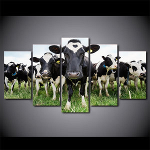 5-Piece Green Grass Grazing Cows Canvas Wall Art